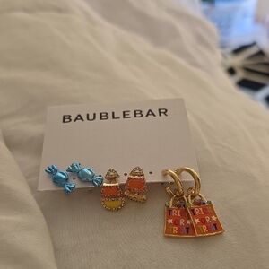 BaubleBar Kids Candy and Trick-or-Treat Earrings - Blue, Orange, Gold